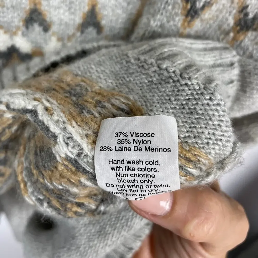J. Crew Factory Merino Wool Blend Fair Isle Sweater Size S Gray Knit Style E3403